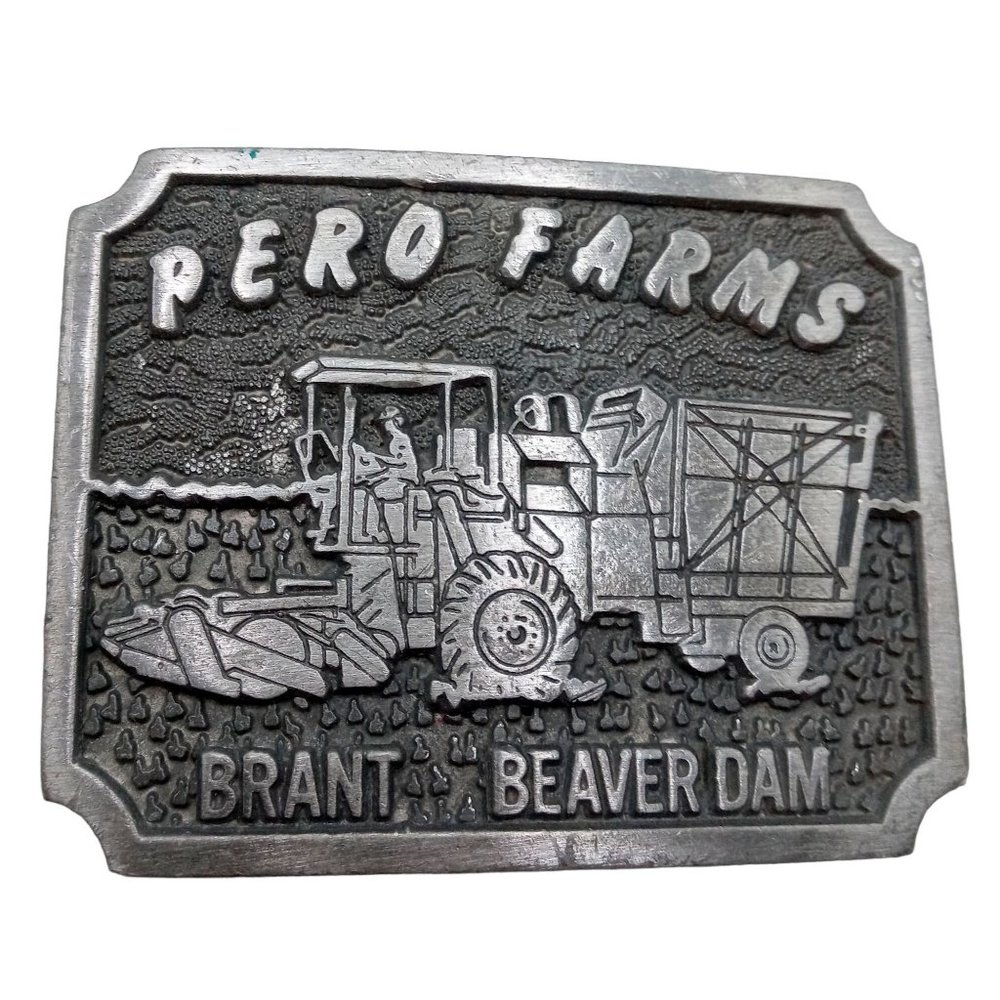 Swather Combine Harvest Farmer Belt Buckle Pero Farms Brant New York Beaver Dam